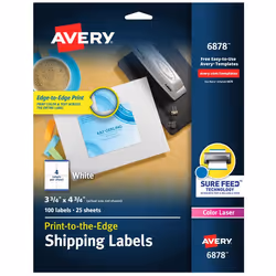 Avery 6878, White, Self-adhesive printer label, Laser, Permanent, Universal, Rectangle