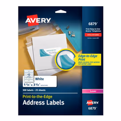 Avery 6879, White, Self-adhesive printer label, Laser, Permanent, Universal, Rectangle