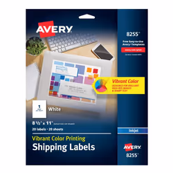 Avery 8255, White, Self-adhesive printer label, Inkjet, Permanent, Universal, Rectangle
