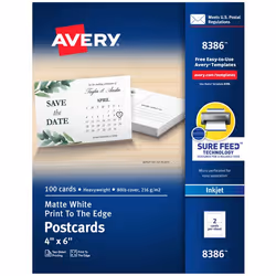Avery 8386, Inkjet printing, Matt, 50 sheets, 176 g/m², White