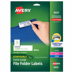 Avery 8425, White, Rectangle, Removable, Universal, Matte, Laser/Inkjet