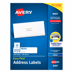 Avery 8461, Self-adhesive label, White, Inkjet, Permanent, Rectangle, 10.2 cm