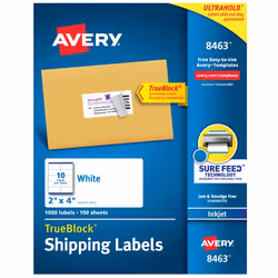 Avery 08463, Self-adhesive label, White, Inkjet, Permanent, Rectangle, 10.2 cm