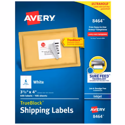 Avery 08464, Self-adhesive label, White, Inkjet, Permanent, Rectangle, 10.2 cm