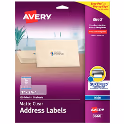 Avery 08660, Self-adhesive label, Transparent, Inkjet, Matt, Permanent, Rectangle