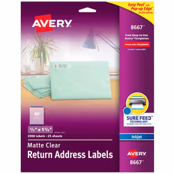 Avery 08667, Self-adhesive label, Transparent, Inkjet, Matt, Permanent, Rectangle