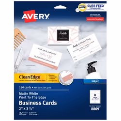 Avery 08869, Inkjet, Cardboard, White, Matte, 254 g/m², 88.9 mm