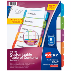 Avery 11840, Multicolour, 216 mm, 279 mm, 5 pc(s)