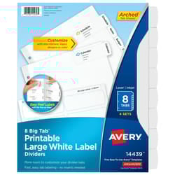 Avery Big Tab Printable Large White Label Tab Dividers, 8-Tab, 11 x 8.5, White, 4 Sets divider Translucent, White 1 pc(s)