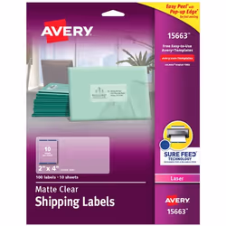 Avery 15663, Self-adhesive label, Transparent, Laser, Matt, Permanent, Rectangle