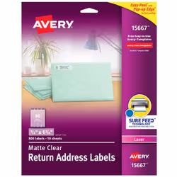 Avery 15667, Self-adhesive label, Transparent, Laser, Permanent, Rectangle, 1.27 cm