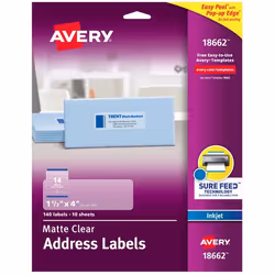 Avery 18662, Self-adhesive label, Transparent, Inkjet, Permanent, Rectangle, 10.2 cm