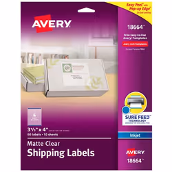 Avery 18664, Self-adhesive label, Transparent, Inkjet, Matt, Removable, Rectangle