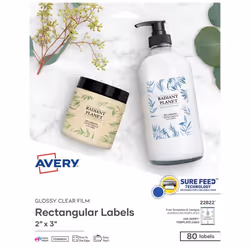 Avery 22822, Transparent, Rectangle, Permanent, 50.8 x 76.2, Gloss, Laser/Inkjet