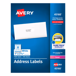 Avery 45160, Self-adhesive label, White, Laser, Permanent, Rectangle, 6.67 cm