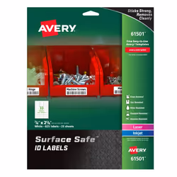 Avery 61501, White, Rectangle, Permanent, 22.2 x 34.9, Polyester, Laser/Inkjet