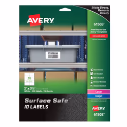 Avery 61503, White, Rectangle, Permanent, 50.8 x 63.5, Polyester, Laser/Inkjet