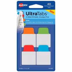Avery Ultra Tabs, Blank tab index, Blue, Green, Orange, Red