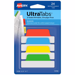 Avery Ultra Tabs, Blank tab index, Blue, Green, Red, Yellow