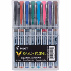 Pilot V Razor Point Liquid Ink Markers  Assorted Color Inks  8-Pack Pouch (11008)