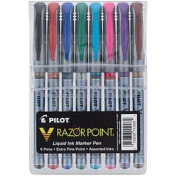 Pilot V Razor Point Liquid Ink Markers  Assorted Color Inks  8-Pack Pouch (11008)