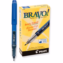 PILOT Bravo Liquid Ink Marker Pens Bold Point Blue Ink 12-Pack (11035)