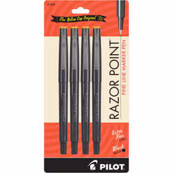 PILOT Razor Point Fine Line Marker Stick Pens Ultra-Fine Point (0.3mm) Black Ink 4-Pack (11044)