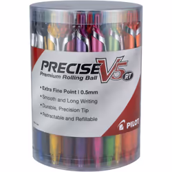 PILOT Precise V5 RT Refillable & Retractable Rolling Ball Pens Extra Fine Point 0.5 mm Assorted Colors Tub of 48