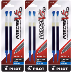 PILOT Precise V5 RT Liquid Ink Refills Extra Fine Point 0.5 mm Blue Pack of 6