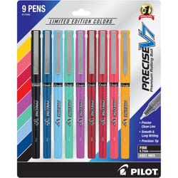 Pilot  Precise V7  Capped Liquid Ink Rolling Ball Pens  Fine Point 0.7 mm  Limited Edition Assorted Colors  Pack of 9