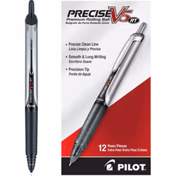 Pilot Precise V5 RT Refillable & Retractable Rolling Ball Pens Extra Fine Point 0.5 mm Black Pack of 12