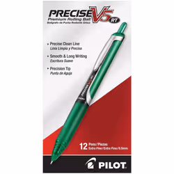Pilot  Precise V5 RT Refillable & Retractable Rolling Ball Pens  Extra Fine Point 0.5 mm  Green  Pack of 12
