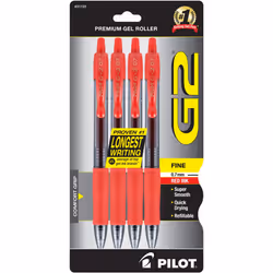 Pilot  G2 Premium Gel Roller Pens  Fine Point 0.7 mm  Red  Pack of 4
