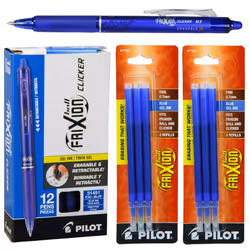 Pilot FriXion Clicker Retractable Gel Ink Pens Eraseable Fine Point 0.7mm Blue Ink Pack of 12 with Bonus 2 Packs of Refil ...