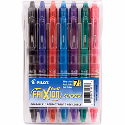 PILOT FriXion Clicker Erasable Refillable & Retractable Gel Ink Pens Fine Point Assorted Color Inks 7-Pack Pouch (31472)