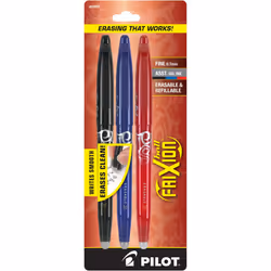 Pilot FriXion Ball Erasable & Refillable Gel Ink Pens Fine Point 0.7 mm Pack of 3 Black Blue & Red