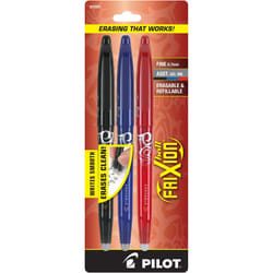 Pilot  FriXion Ball Erasable & Refillable Gel Ink Pens  Fine Point 0.7 mm  Pack of 3  Black  Blue  & Red