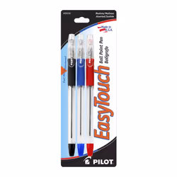 PILOT EasyTouch Ballpoint Stick Pens Medium Point Black/Blue/Red Inks 3-Pack (32030)