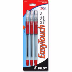 PILOT EasyTouch Ballpoint Stick Pens  Medium Point  Red Ink  3-Pack (32205)