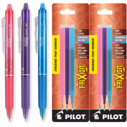 Pilot FriXion Clicker Retractable Erasable Gel Ink Pens  Fine Point  0.7mm  Assorted Fashion Ink  Pack of 3 with Bonus 2 Pack ...