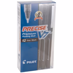 Pilot Precise V7 Rollerball Pens  Fine Point  Black Barrel  Black Ink  Pack of 12