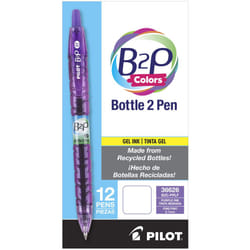 PILOT B2P Colors - Bottle to Pen Refillable & Retractable Rolling Ball Gel Pen Made From Recycled Bottles  Fine Point  Purple G2 Ink/Barrel  12-Pack (