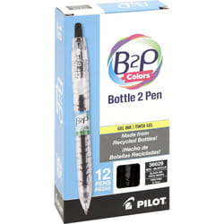 PILOT B2P Colors - Bottle to Pen Refillable & Retractable Rolling Ball Gel Pen Made From Recycled Bottles  Fine Point  Black G2 Ink/Clear Barrel  12-P