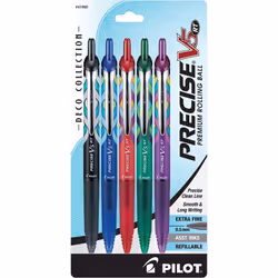 Pilot Precise V5 RT Deco Collection Refillable & Retractable Liquid Ink Rolling Ball Pens Extra Fine Point 0.5 mm Black/Bl ...