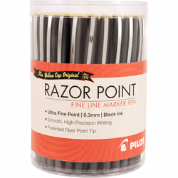 PILOT Razor Point Fine Line Marker Stick Pens  Ultra-Fine Point (0.3mm) Black Ink  36-Pack Tub (84064)