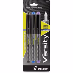 Pilot Varsity Disposable Fountain Pens  Medium Pen Point  Black  Blue  Purple  Black Barrel  3 / Pack
