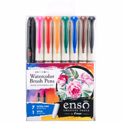 PILOT Enso Artful Writing & Coloring Collection Watercolor Brush Pen Set 7 Extra Fine Tip Pens & 1 Bold Brush Pen Assorted ...