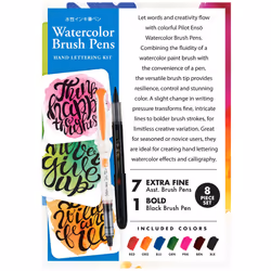 PILOT Enso Artful Writing & Coloring Collection Watercolor Brush Pen Set  7 Extra Fine Tip Pens & 1 Bold Brush Pen  Assorted Colors (92075)