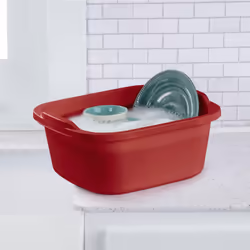 Sterilite Convenient Extra Large Multi-Functional Home 12-Quart Standard Sink Dish Washing Storage Pan  Red (8 Pack)