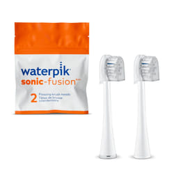 Waterpik Genuine Compact Replacement Brush Heads With Covers for Sonic-Fusion Flossing Toothbrush SFRB-2EW  2 Count White